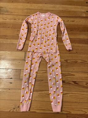 Hanna Andersson Kids Pink Candy Corn Organic Cotton Pajama Set Halloween US 6-7